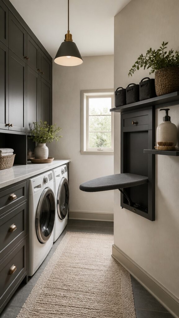 Why a Dark Gray and Cream Laundry Room Finally Feels Like It Belongs in the House
