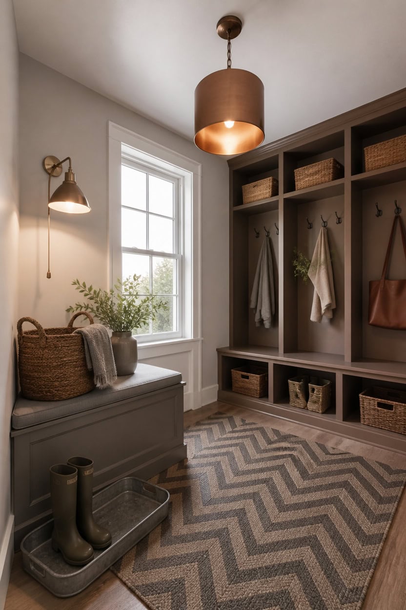warm mudroom layered lighting