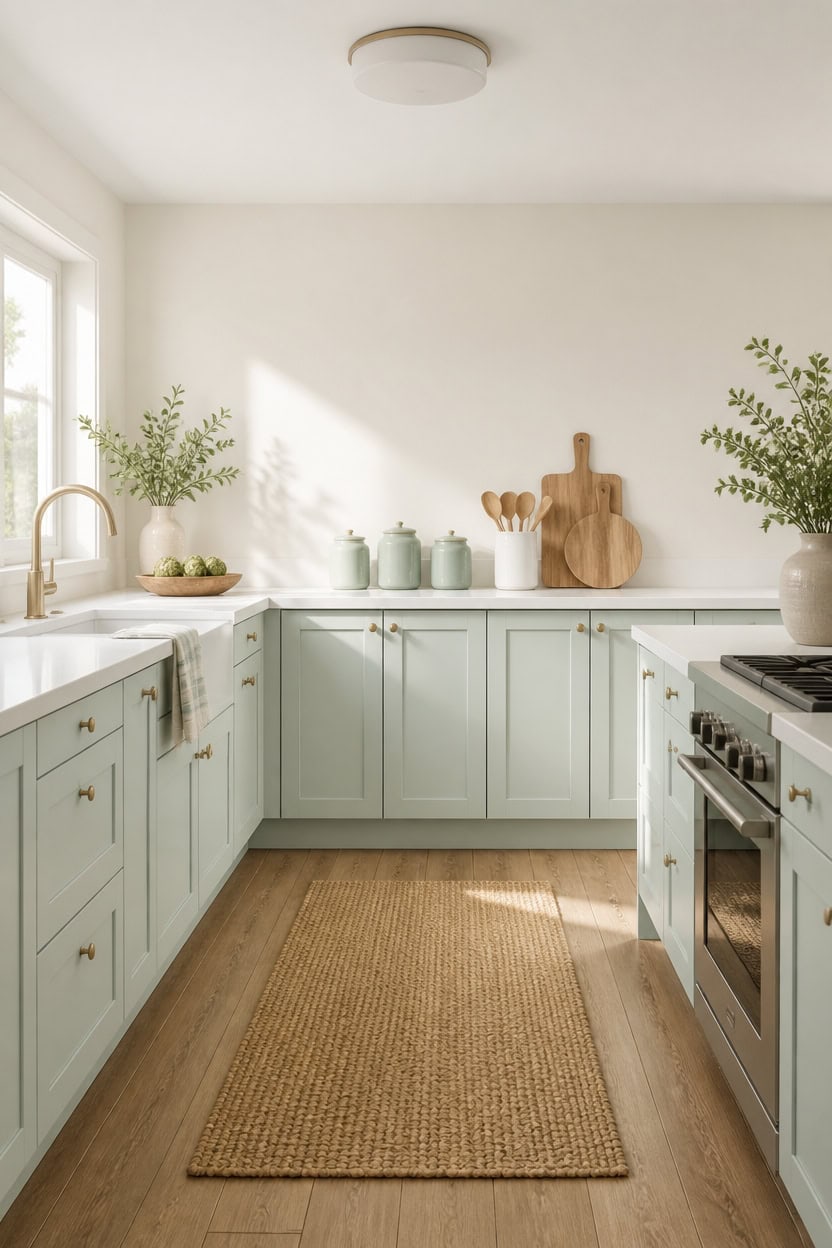 warm oak mint kitchen