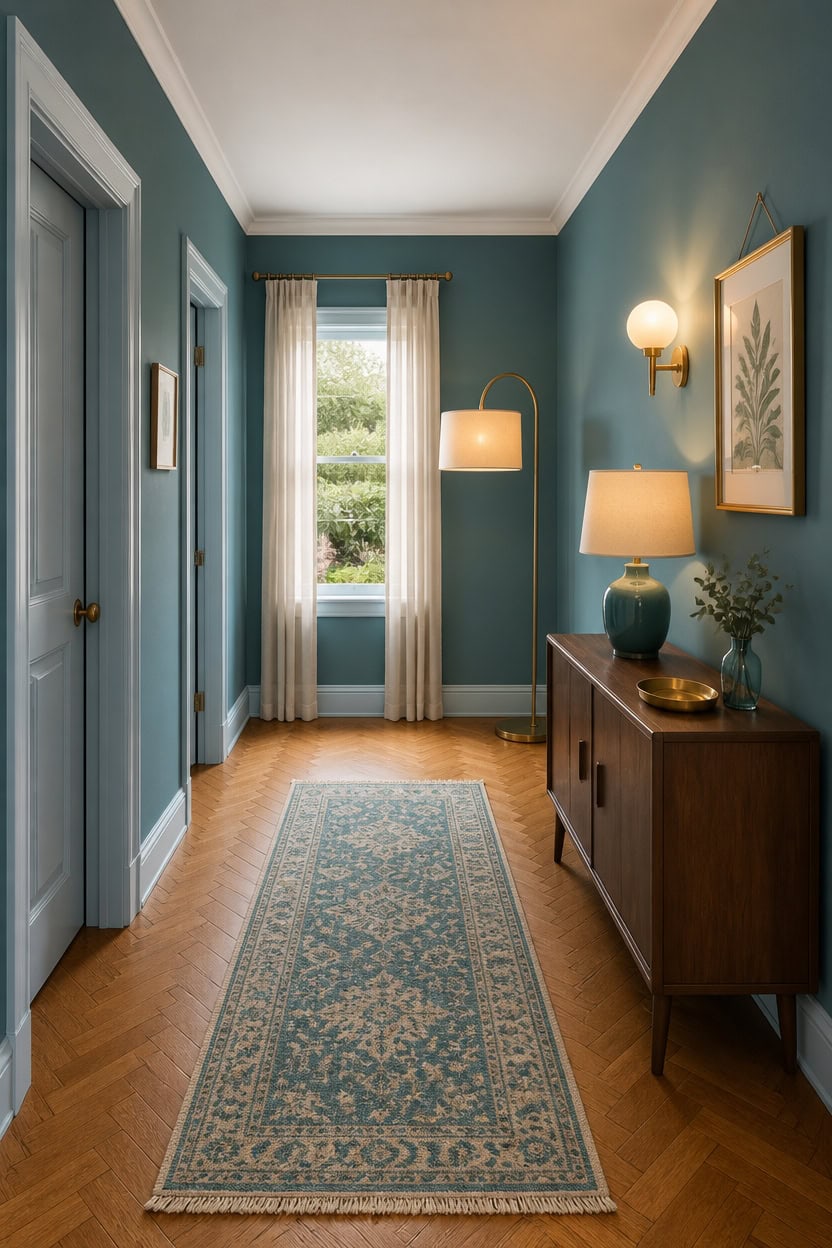 warm turquoise with brass accents