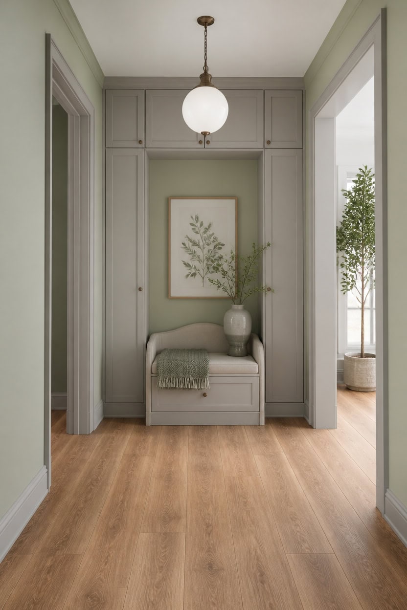 warm wood light green trim