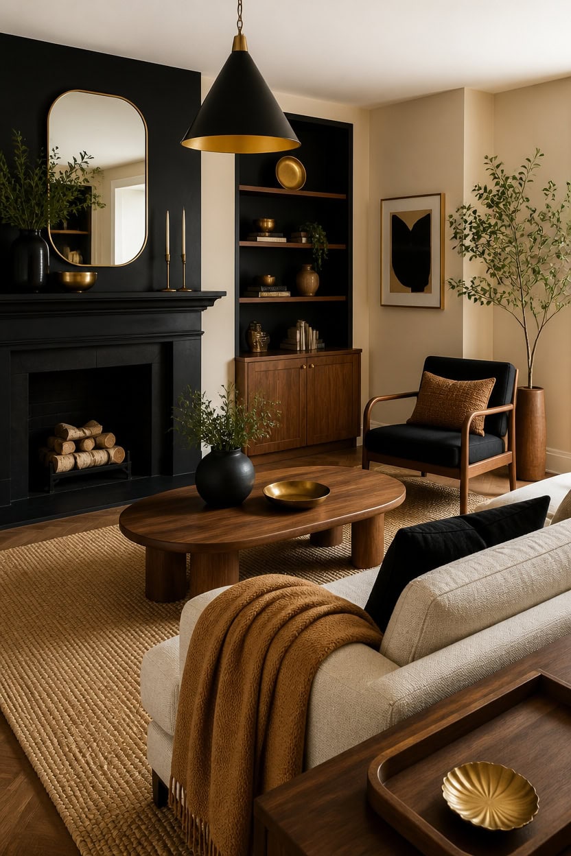warm woods black accents