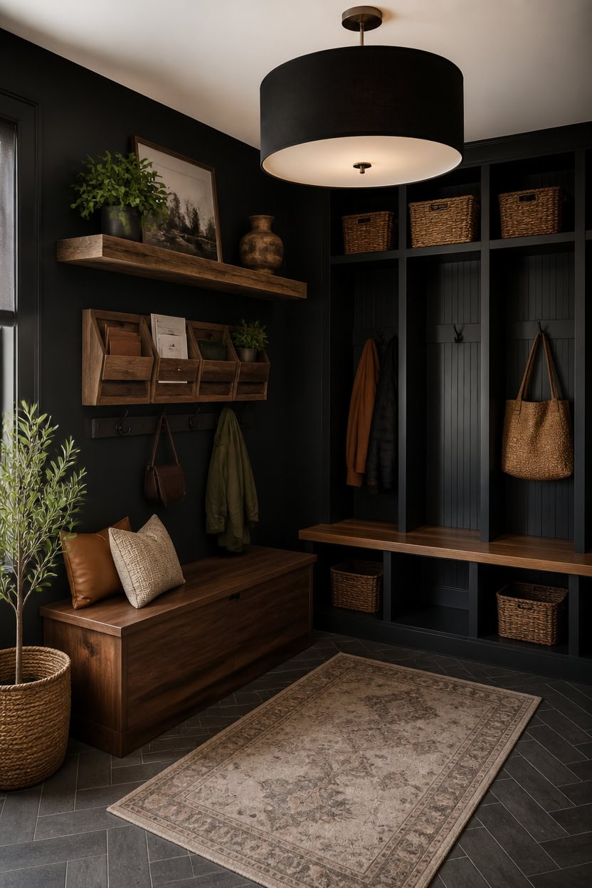 warm woods soften deep black