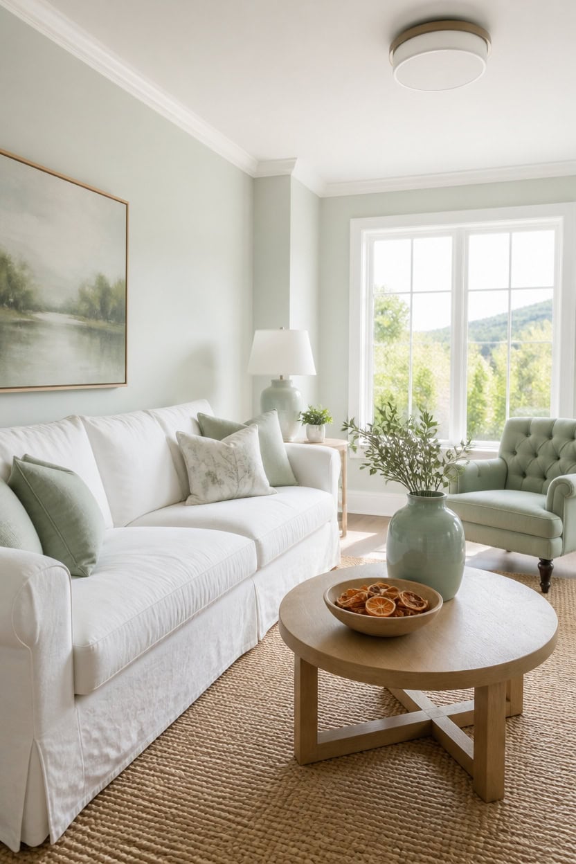 white slipcovers mint accents