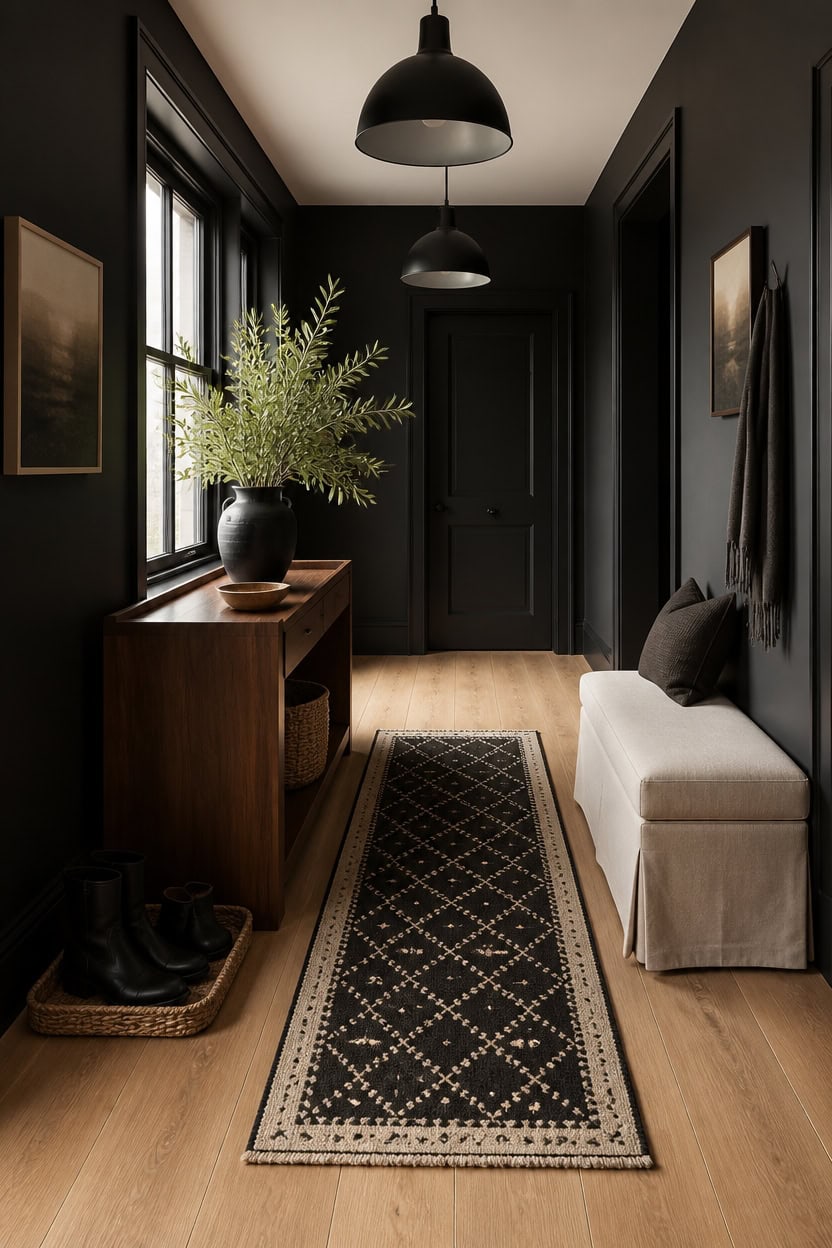 wide plank warm oak entryway