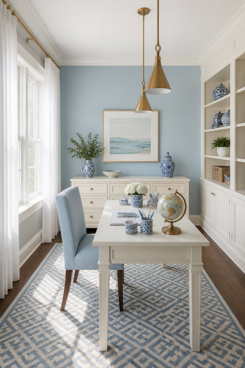 window facing light blue workspace