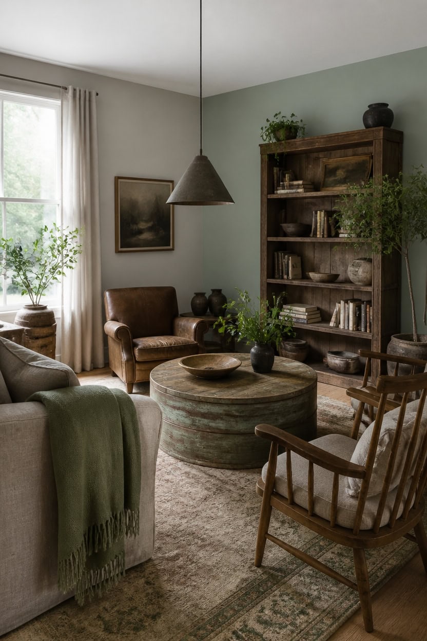 worn leather gray green calm