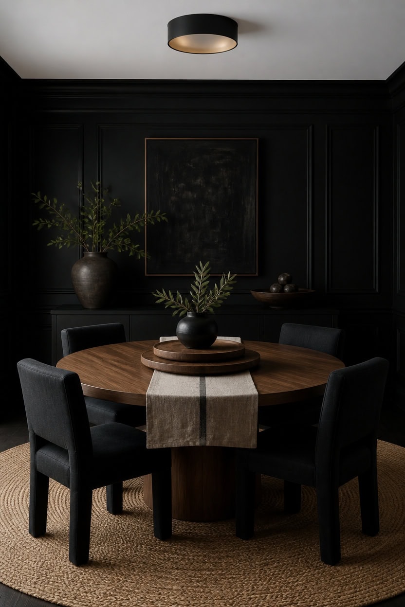 wrought iron walls wood table