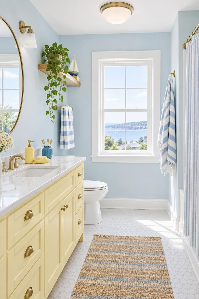 airy blue and yellow vanity