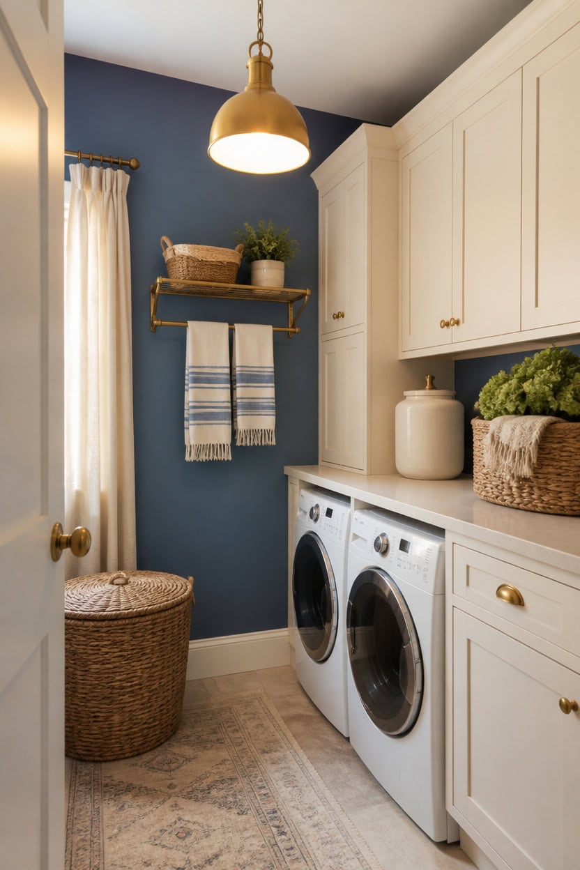 azurite walls warm brass accents