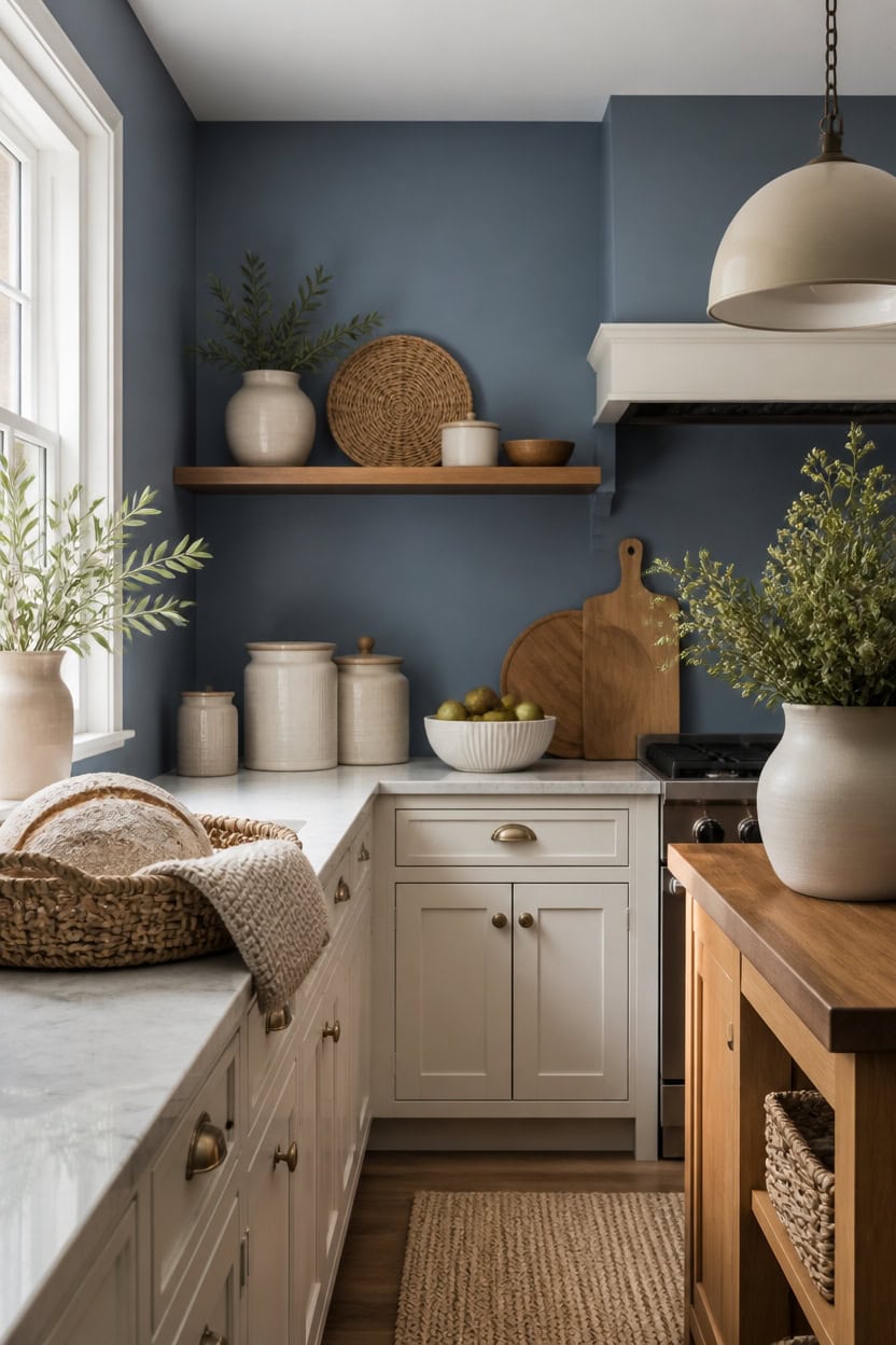 blue and cream textured kitchen