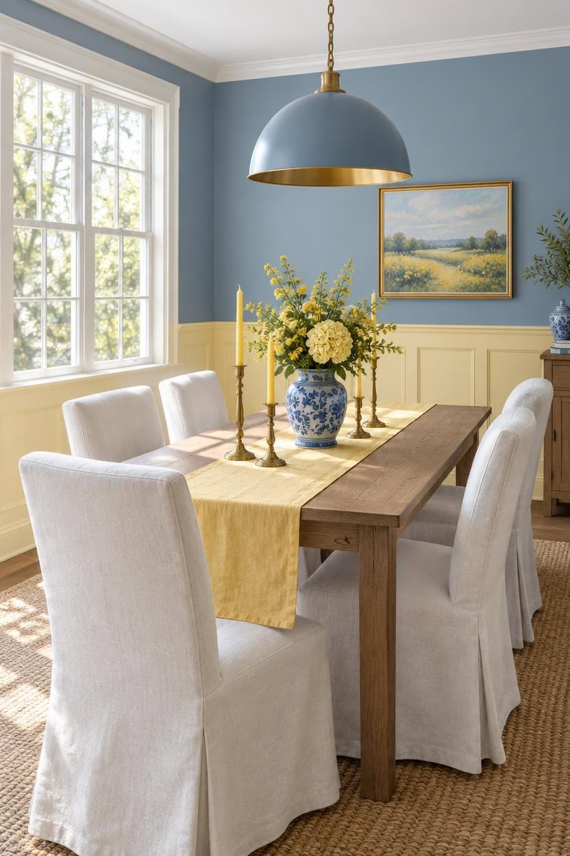 blue and yellow dining serenity
