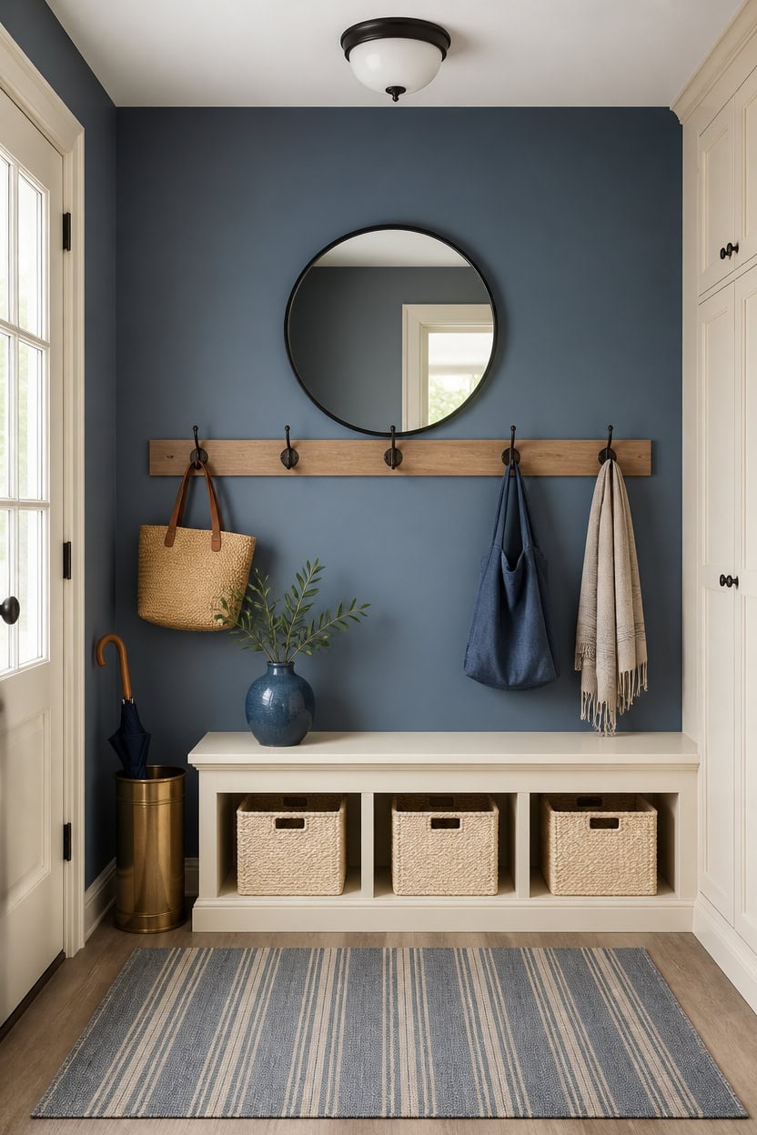 blue dusk mudroom vignette