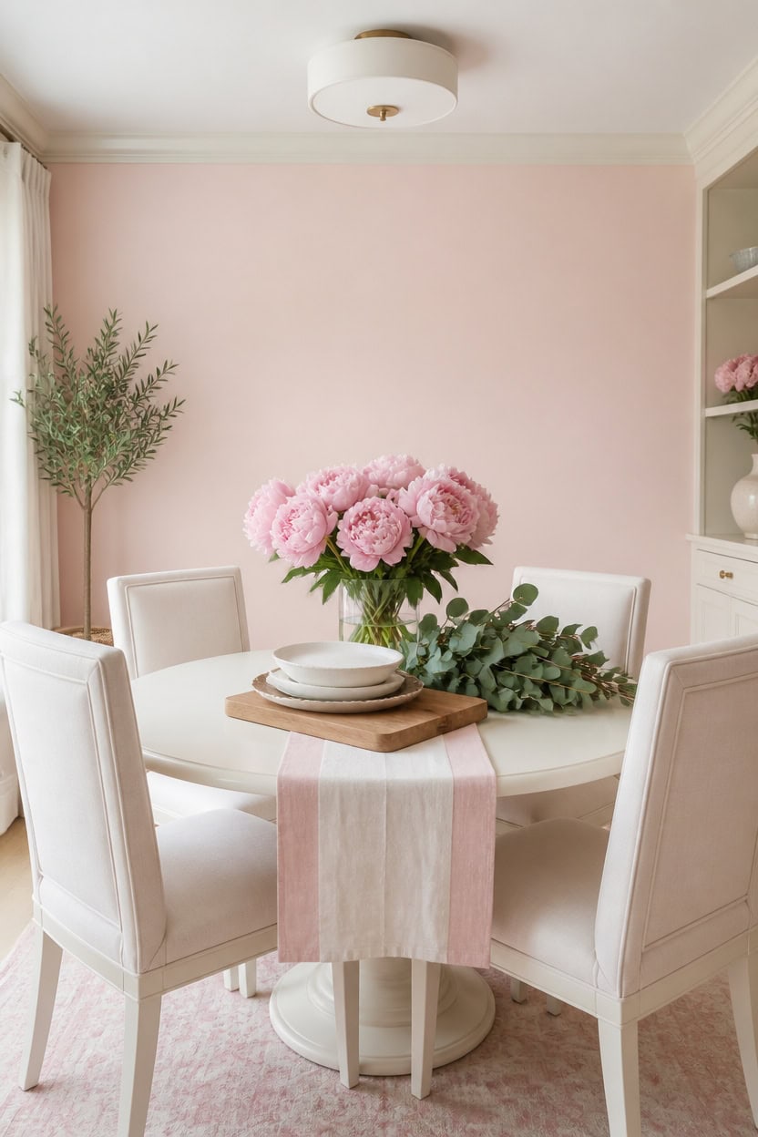 blush florals soften serving centerpiece