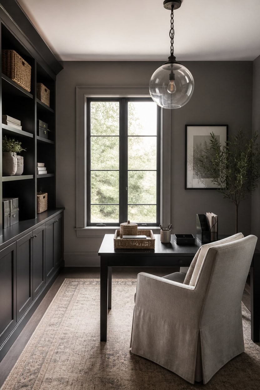 calm gray and black workspace