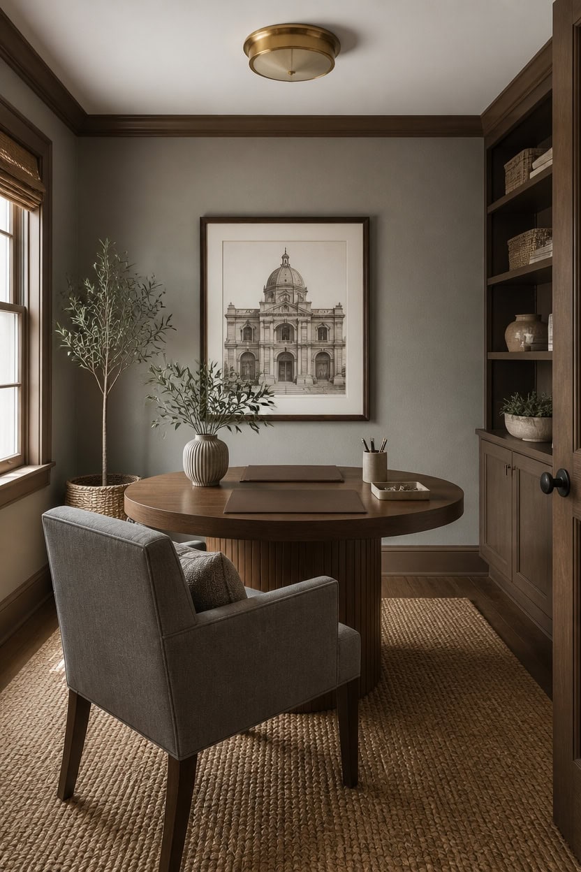 calm gray and brown workspace