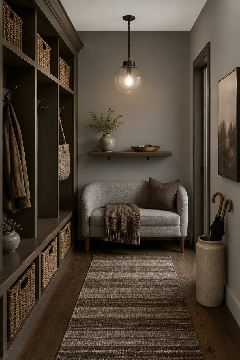 calm gray entryway with warmth
