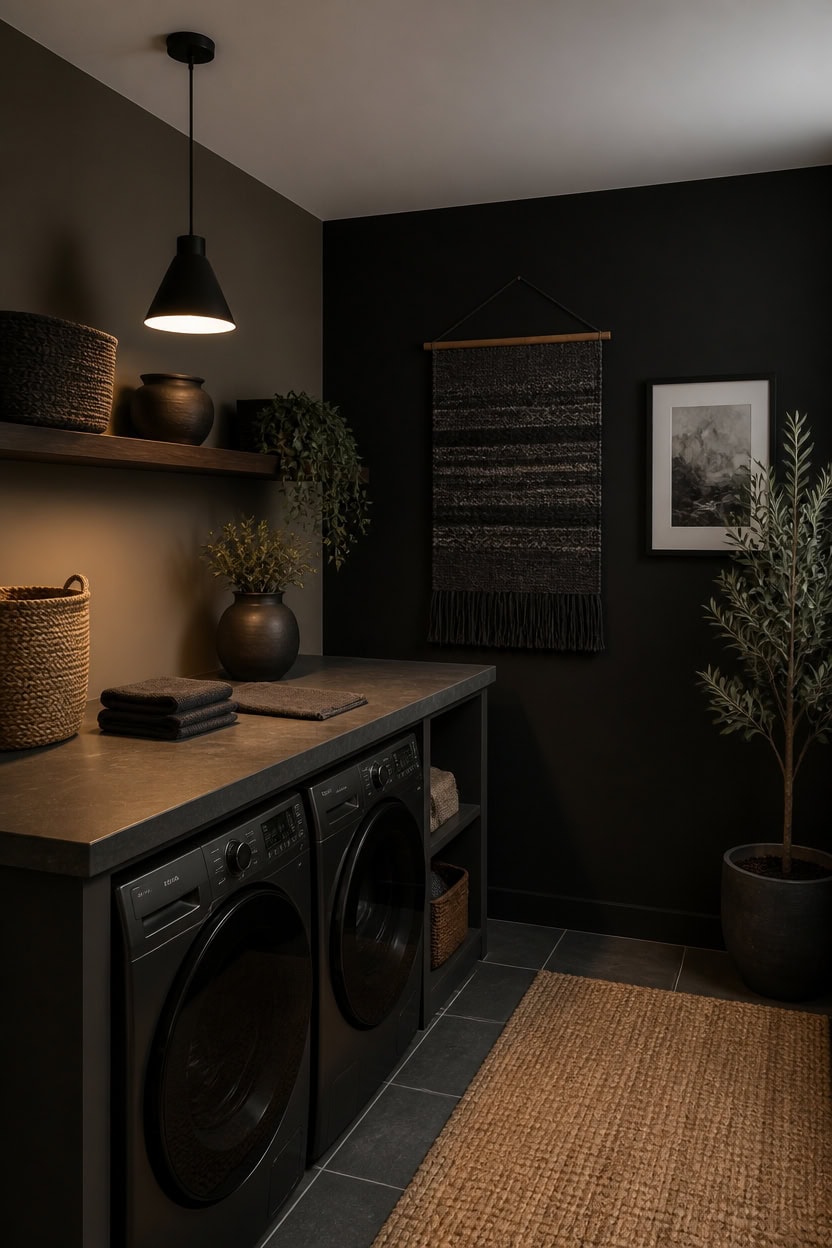 charcoal laundry room contrast