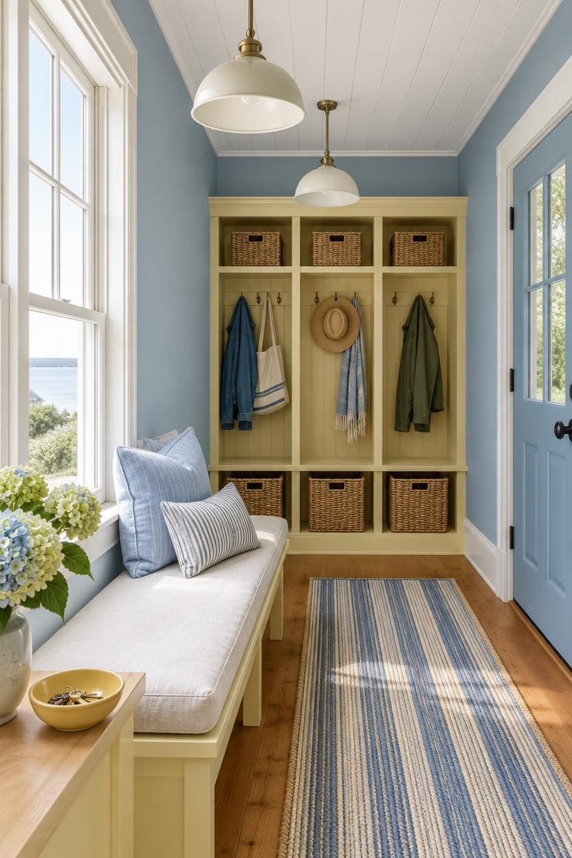 cheerful blue and yellow cottage