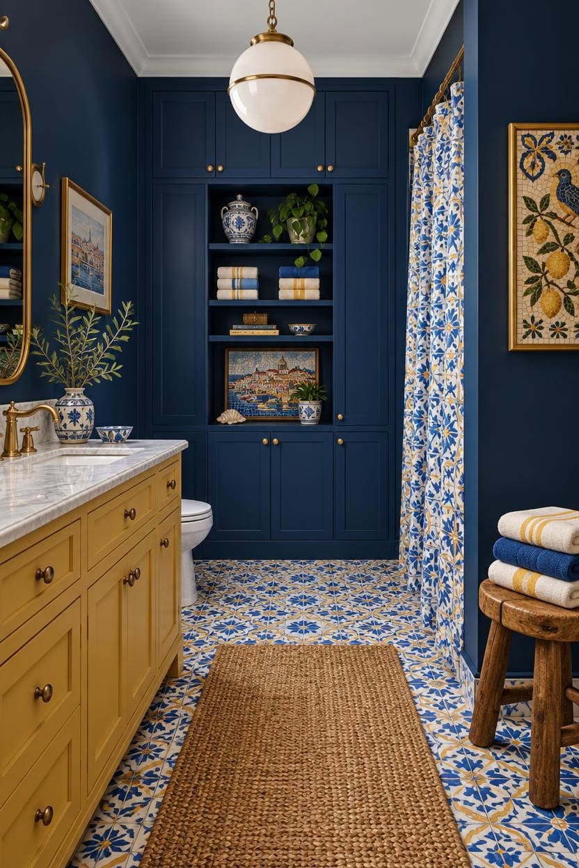 cobalt tiles ochre vanity