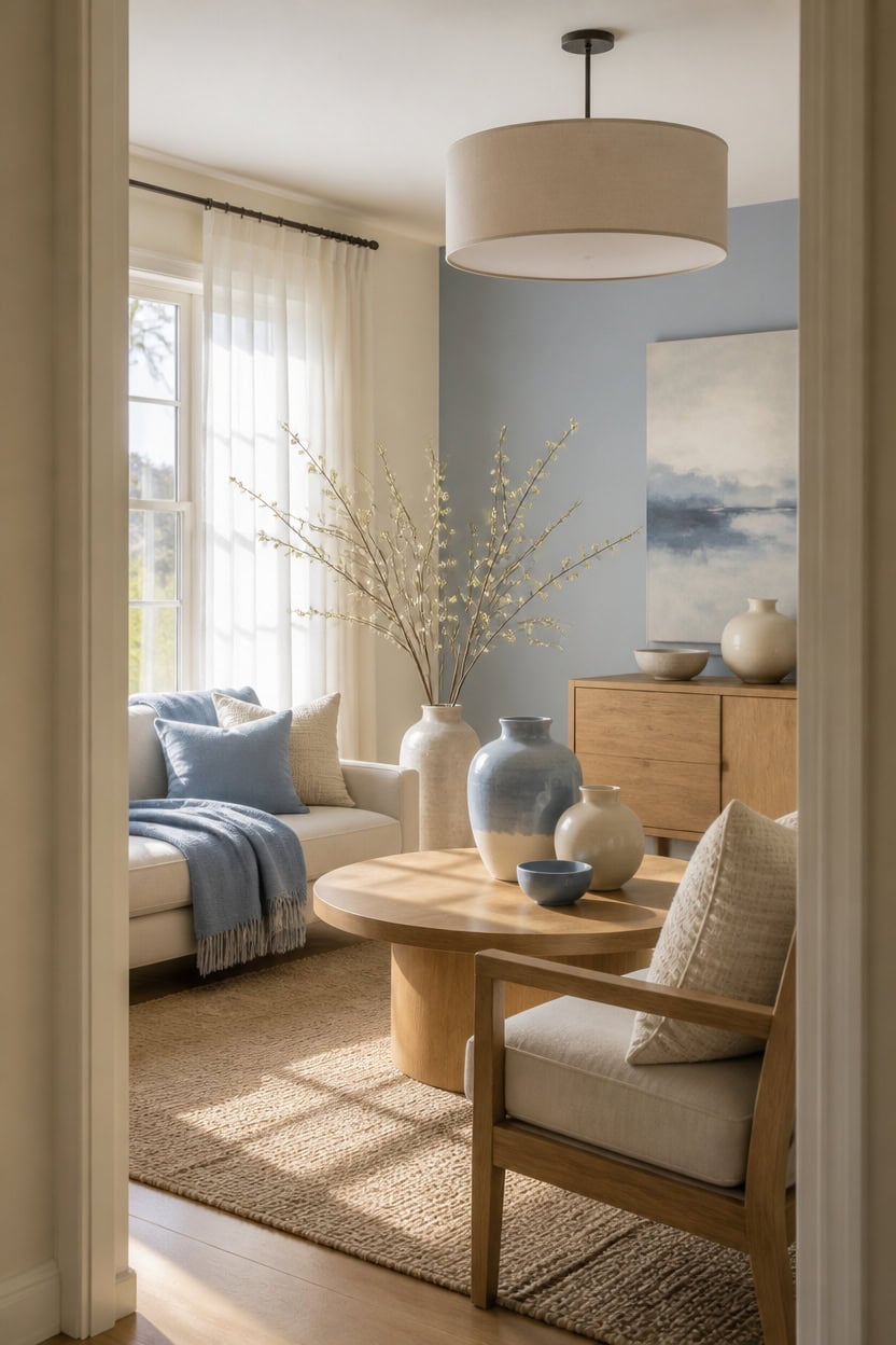 cream and blue afternoon glow