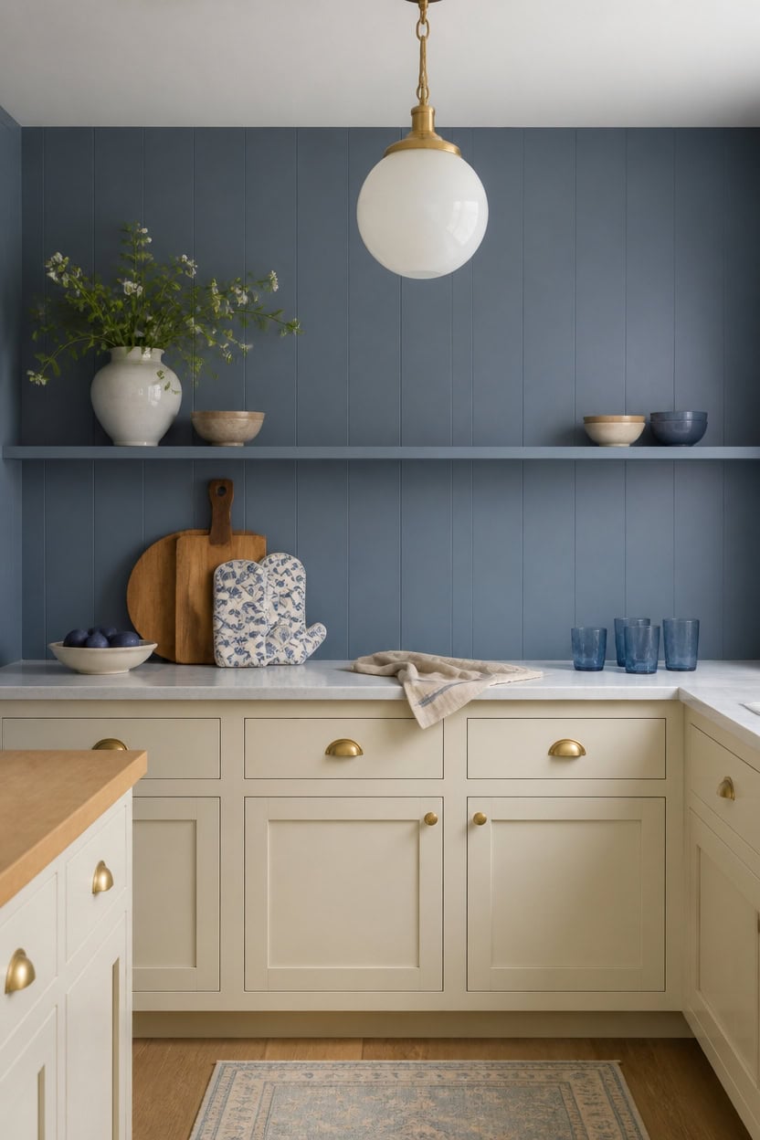 cream cabinets hamilton blue walls