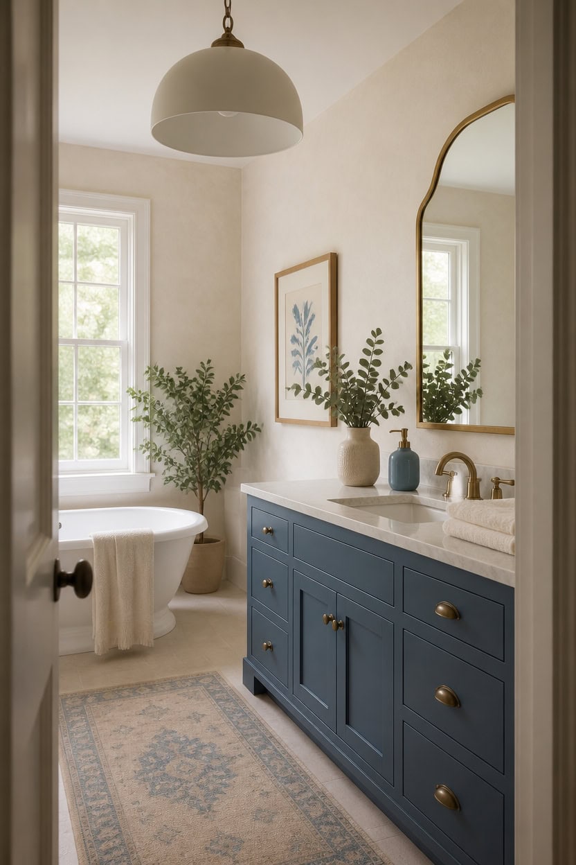 Warum ein Badezimmer in Blau und Creme den Morgen-Stress beendet 2 cream walls azurite vanity ji8gi