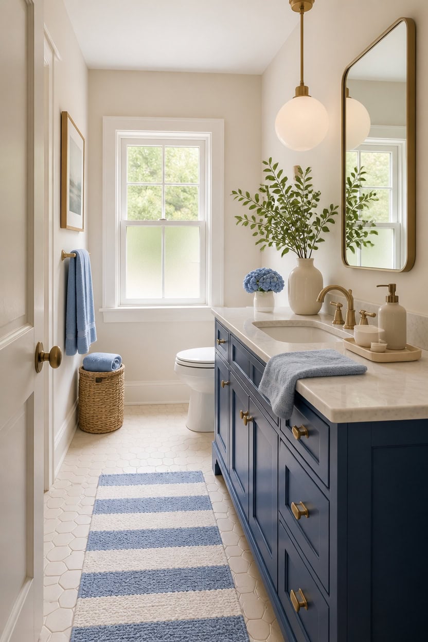 Warum ein Badezimmer in Blau und Creme den Morgen-Stress beendet 11 cream walls blue vanity accents kqdwr