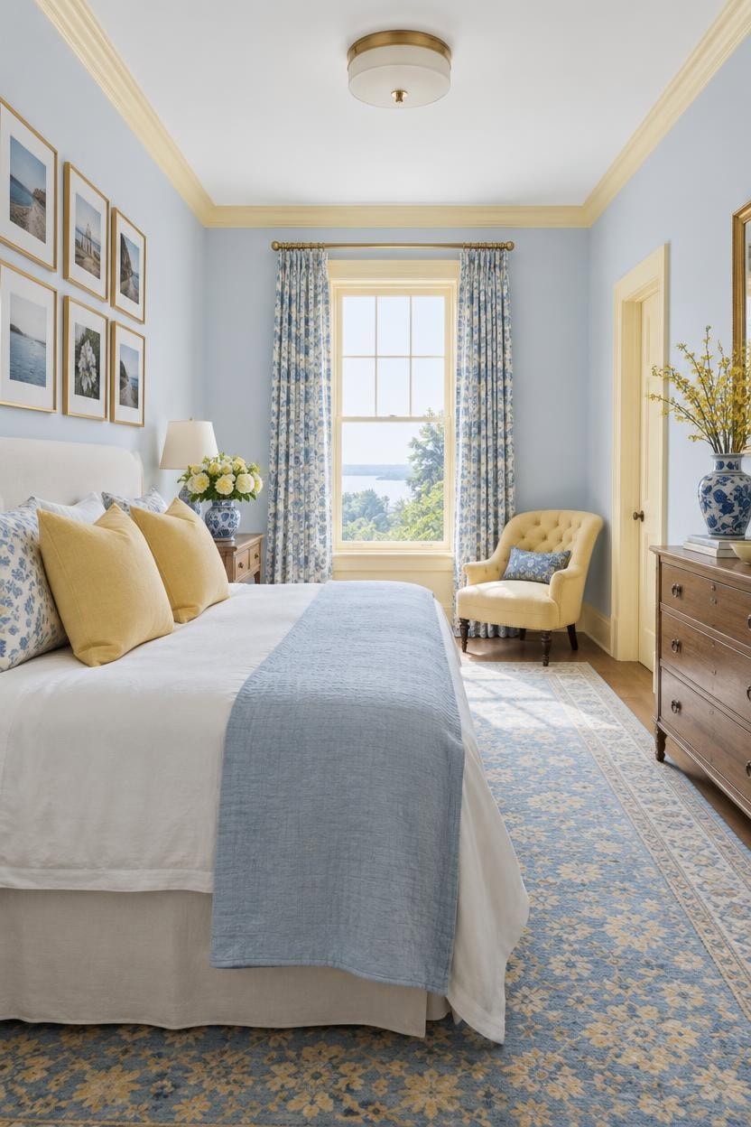curated light blue gallery wall
