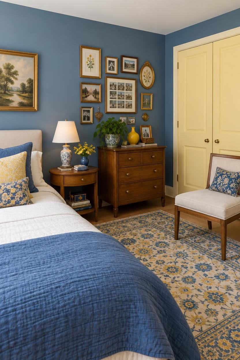 display keepsakes on blue wall