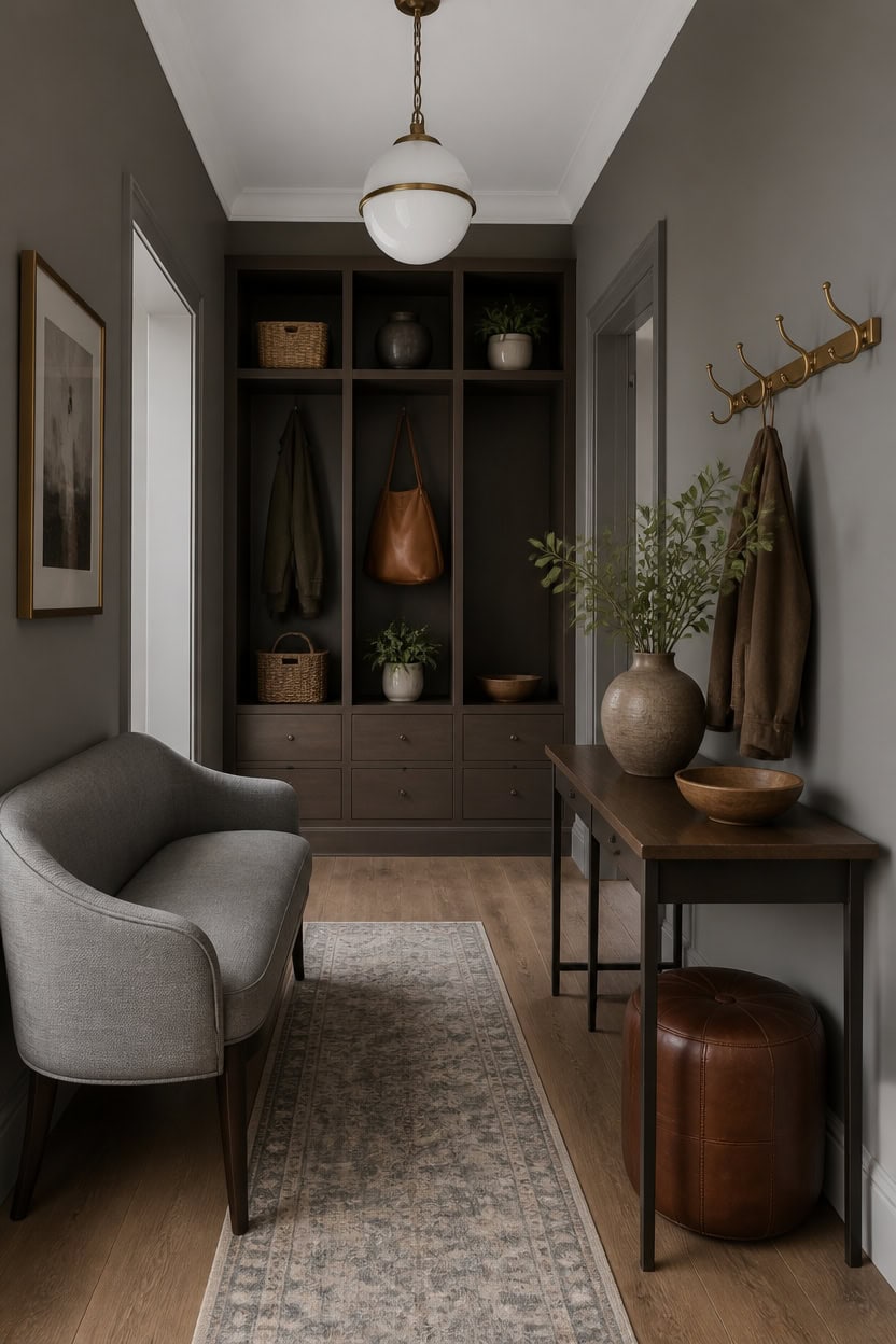 gray and brown entryway
