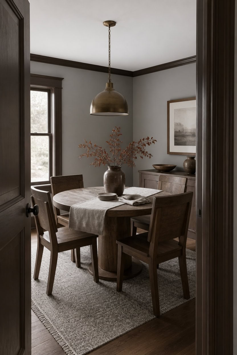 gray walls brown trim