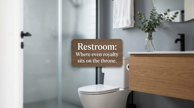 Restroom sign with humorous quote at Apartment ABC.