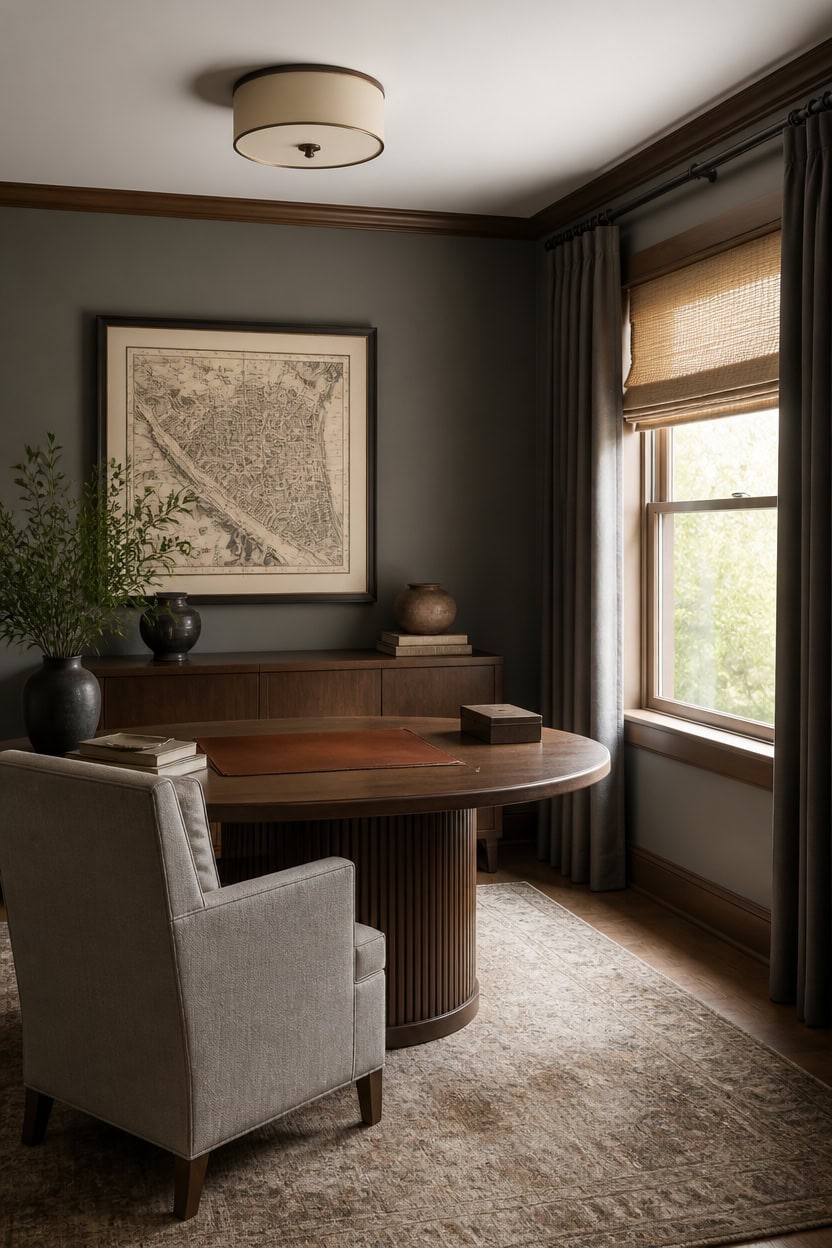 layered gray and brown workspace