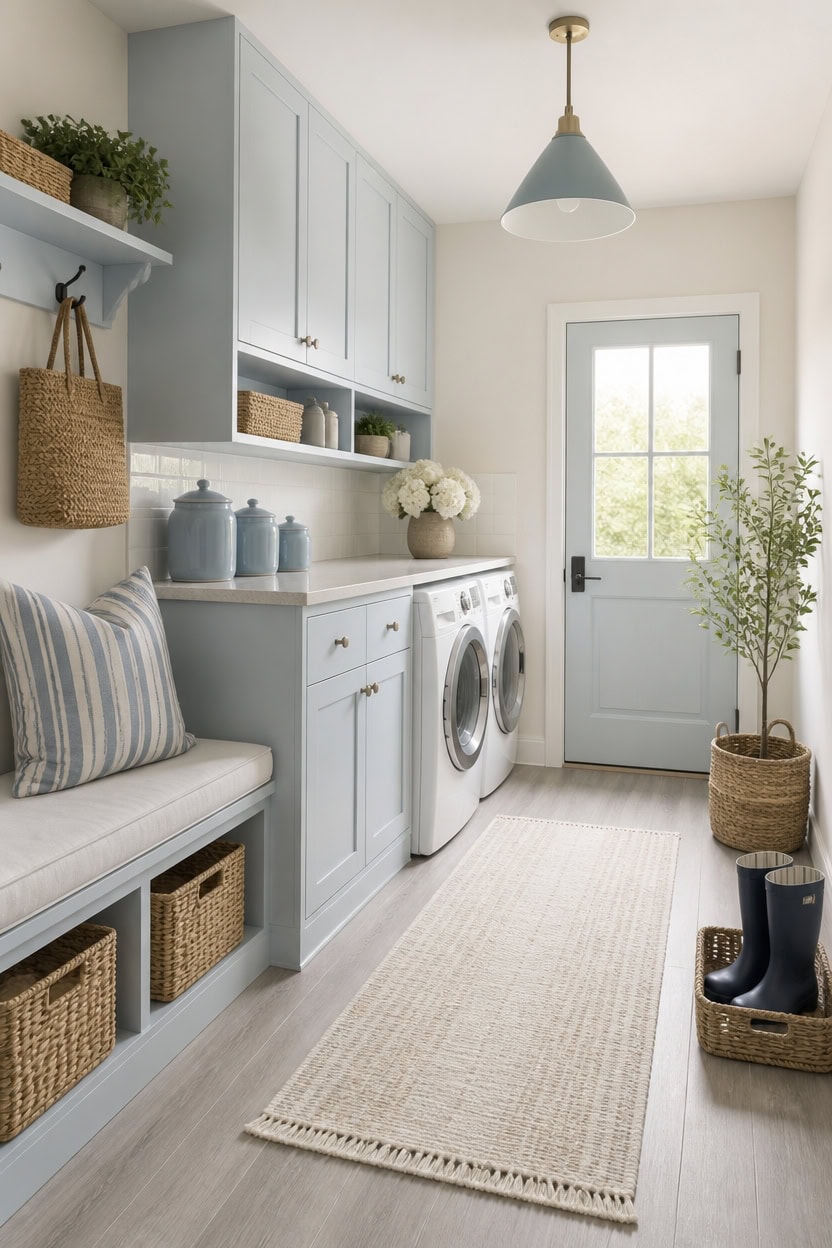 light blue and cream flooring