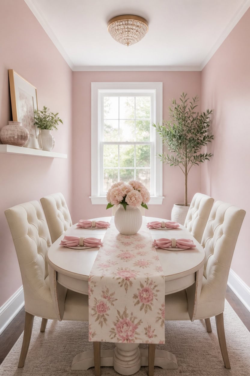light pink dining nook