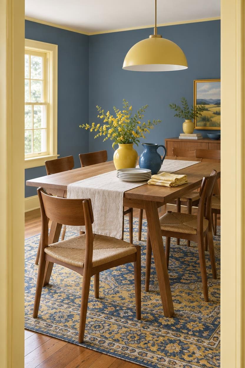mid tone blue dining vignette