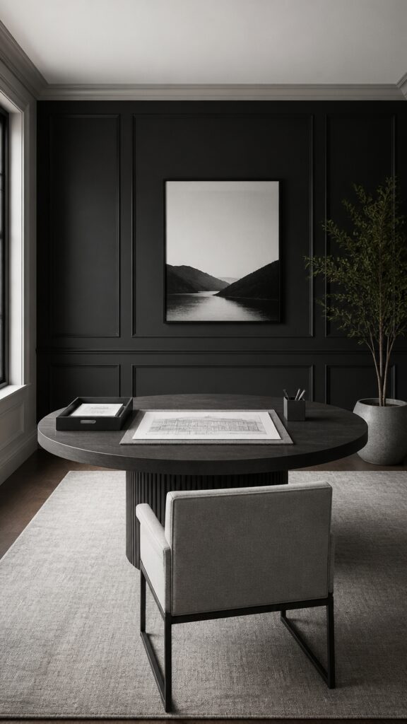 How a Black and Gray Home Office Makes the Cursor Feel Less Lonely
