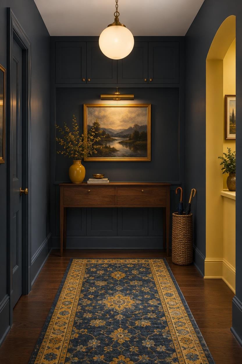 moody blue gray hallway gallery