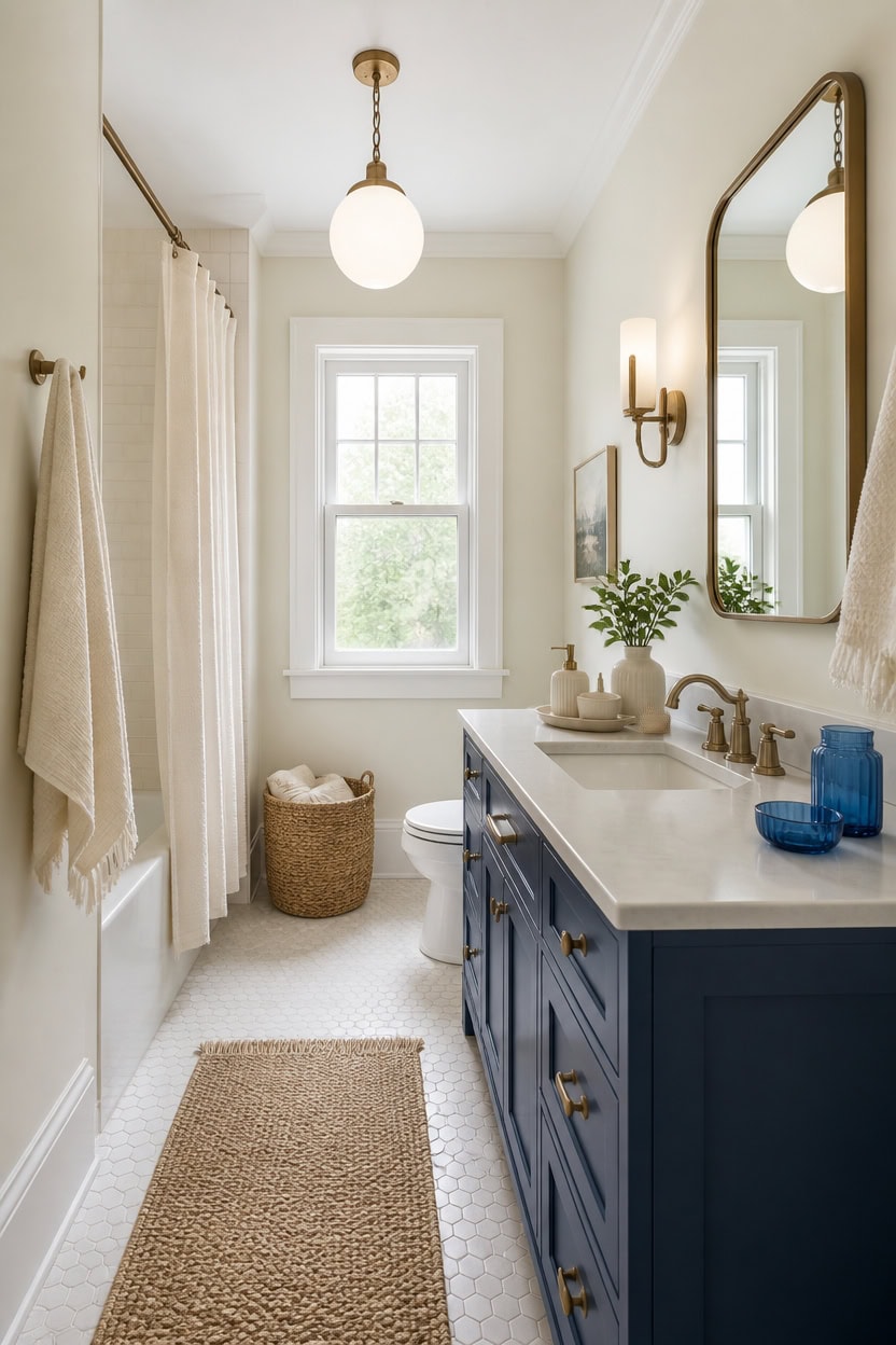 Warum ein Badezimmer in Blau und Creme den Morgen-Stress beendet 6 muslin walls newburyport blue zu62n