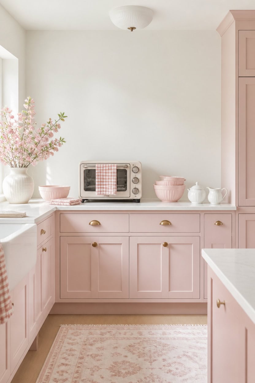 muted pink kitchen calm