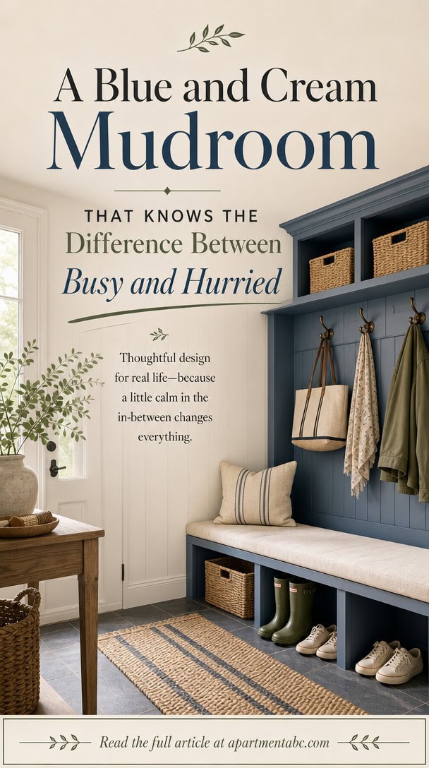 A Blue and Cream Mudroom That Knows the Difference Between Busy and Hurried