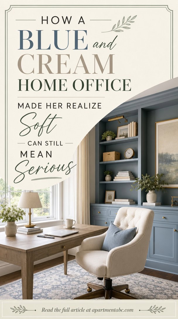 How a Blue and Cream Home Office Made Her Realize Soft Can Still Mean Serious