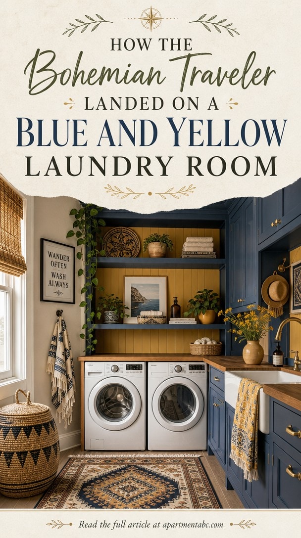 How the Bohemian Traveler Landed on a Blue and Yellow Laundry Room