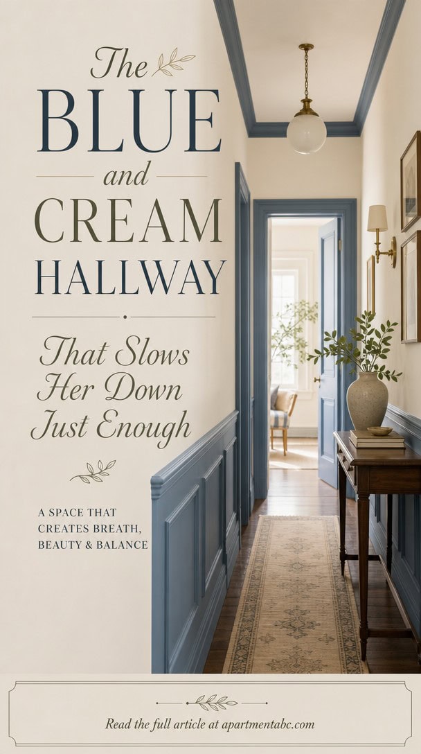 The Blue and Cream Hallway That Slows Her Down Just Enough