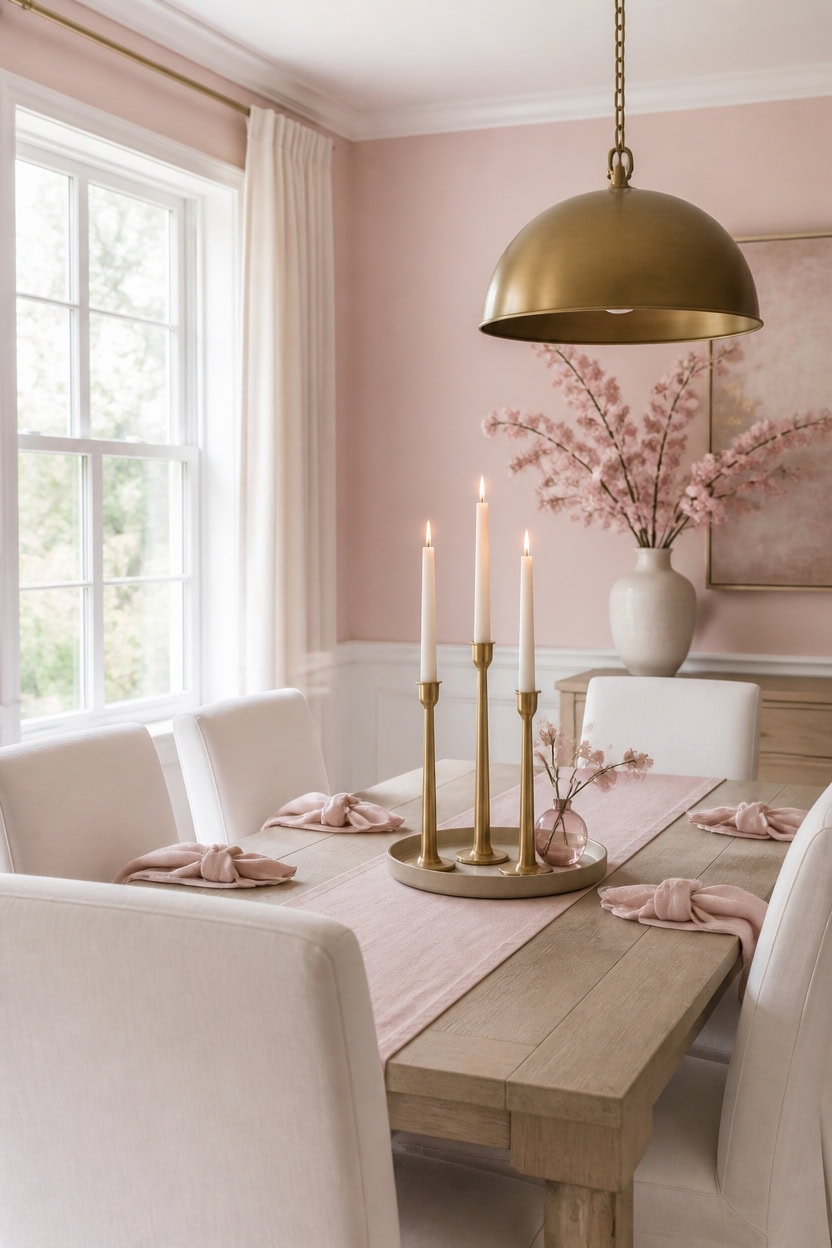 polished brass against pink