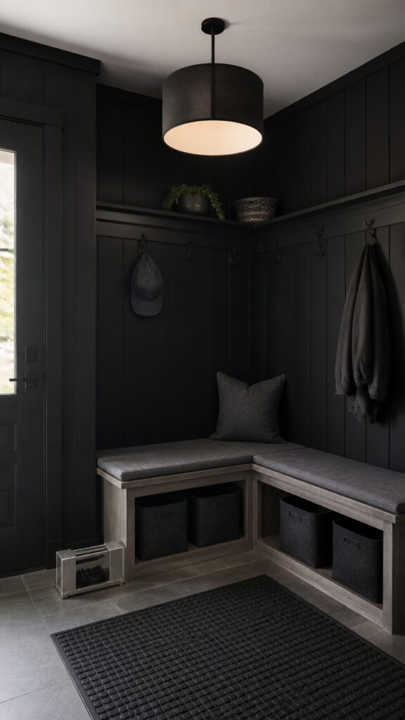 A Black and Gray Mudroom Built for the Woman Who Tracks In More Than Mud