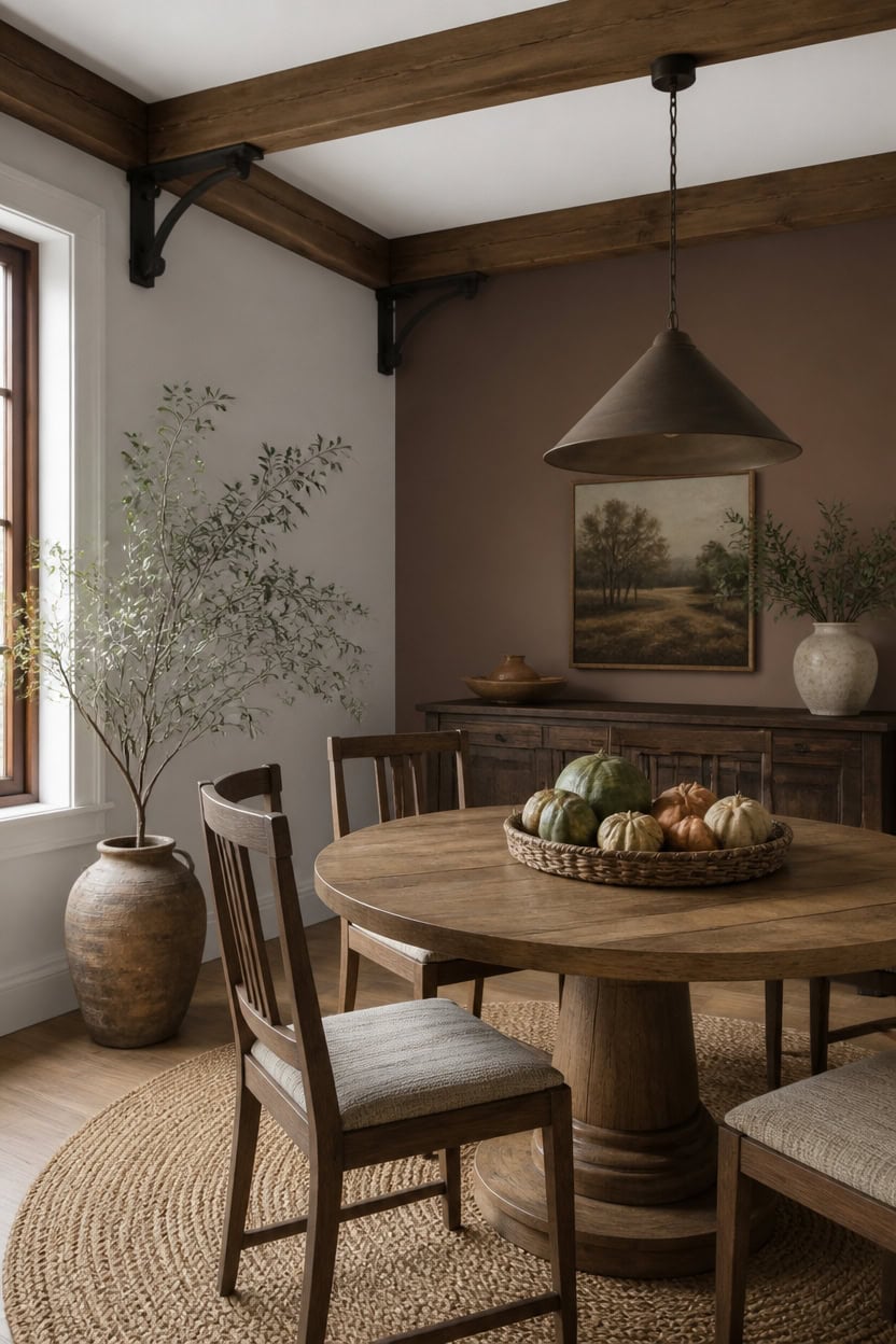 rustic beams warm gray brown