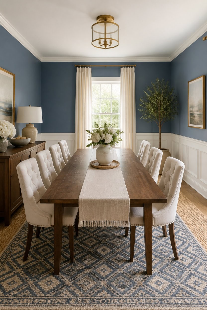 seaport blue cream rug