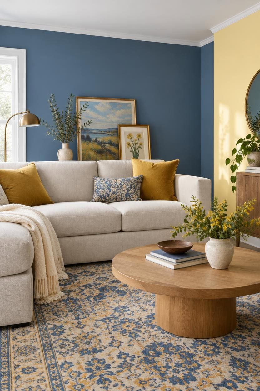 sofa first blue yellow scheme